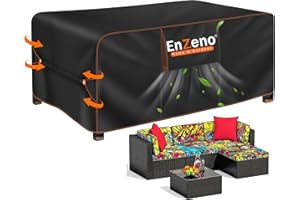 ‎ENZENO Enzeno Abdeckung Gartenmöbel Wasserdicht,200X200X90cm Gartenmöbel Abdeckplane,420D Oxford Gewebe Loungemöbel Schutzhülle Winterfest,Lounge Abdeckhauben mit Luftauslass für Tische und Stühle