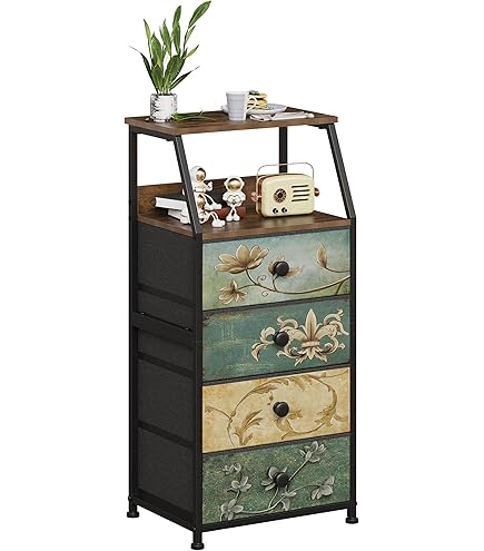 UnbYuro Commode, stoffen commode met laden voor slaapkamer, hal, kinderkamer, kasten, stalen frame, houten plaat, gemakkelijk te trekken handvat (bruin, 12 laden