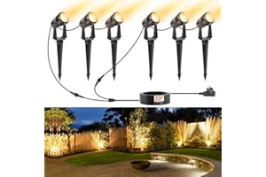 APONUO LED Gartenbeleuchtung, Außenleuchten Netzbetriebene 23m 27V Niederspannungs-Pfad Strahler mit Adapter IP67 Wasserdicht für Garten Hof Terrasse Bäume Rasen(Warmweiß, 6er Pack)