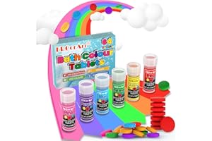 ERCORART Bath Colour Tablets for Kids - 64 Count Colorful Tablets, Skin-Friendly, Non-Toxic & No Fragrance, Colour Changing Bathtub Drops, Fun Educational Bathtime Activity - 6 Bright Colours