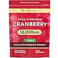 Cranberry Tablets for Women & Men 12,000mg | 120 High Strength Vegan Supplements | 2 Months Supply | 50:1 Cranberry Concentrate Extract | Carlyle