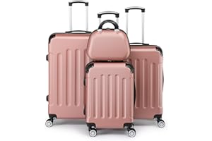 LEADZM Kofferset 4 teilig, Reisekoffer Set mit Kosmetikkoffer und Eckenschutz, Koffer Set Hartschalen-Trolley aus ABS mit Teleskopgriff, Handgepäck (Roségold)