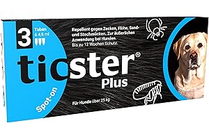 TICSTER Plus Spot-on für Hunde über 25 kg, Floh und Zeckenmittel, Inhalt: 3x 4,8ml, Schutzdauer: bis zu 12 Wochen (Lösung zum Auftropfen, auch gegen Sand- & Stechmücken, Insektenschutz für Hunde)
