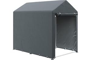 Outsunny Abri de jardin tente de stockage imperméable abri moto porte enroulable fermeture éclair, garage pour vélo et outils rangement et stockage pour vélo moto bois outils, 120x179x165cm gris foncé