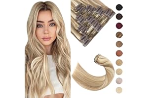 50cm - Silk-co Extensiones de Clip de Pelo Natural 8 Piezas 18 Clips Hair Extension Peluca Postiza 105g Cabello Humano 100% Remy Human Hair - 12P613# Marrón Dorado y Blanqueador Oscuro