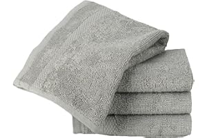 Sue Rossi Face Cloth Set of 4, Egyptian Combed Cotton, 30cm x 30cm Wash Cloth Flannel, Very Soft & Absorbent, Quick Dry 600gsm Bathroom Towels. (Silver)