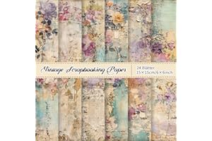 NPCSWXQ 24Blätter Floral motivpapier Scrapbook Papier 15 x15cm Decorative Craft Paper Zum Basteln Designpapier Yellow Purple Pattern Vintage Papier Pack für DIY Kartenherstellung Scrapbooking Fotoalbum Dekor