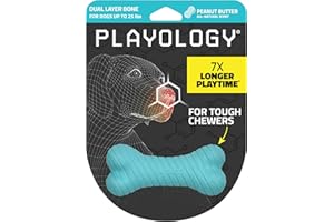 Playology Dual Layer Bone Toy for Small Dogs (up to 15lbs) - Engaging All-Natural Peanut Butter Scented Durable Dog Chew Toy for Heavy Chewers - Easy to Clean - Interactive & Non-Toxic - Blue