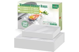KitchenBoss vakuumpåsar 160 påsar 15x25 cm (40) + 20x30 cm (120): Professionella foliepåsar 175 µm rivsäkra, vakuumpåsar för livsmedel, för vakuumförslutare och sous vide, mikrovågsugnssäker