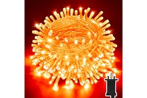 Isisyu Halloween Decorations Lights Outdoor, 30M 300 LED Orange Halloween Fairy Lights Plug in Waterproof, 8 Modes Timer Clear Cable Scary Spooky Hanging String Light for Party Garden Decor