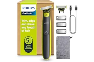 Philips OneBlade 360 Auténtico Recortadora y afeitadora eléctrica para barba, 2 cuchillas 360, 3 peines para barba incipiente (1,3,5 mm), QP2724/31