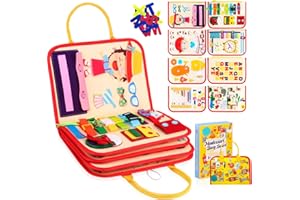 HJCMikee Busy Board for Toddler 8 Pages Busy Book Sensory Toy Help with Early Education Learning and Developing Motor Skills Perfect Travel Toy and with Gift Box
