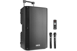 Vonyx VSA700 Partybox Bluetooth Lautsprecher Groß 1000W, 8 Std Akku, Mobile PA Anlage Komplettset mit 2 UHF Hand Mikrofonen und Fernbedienung - Mobile Musikbox Groß, USB, SD, MP3, Schwarz