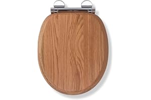 Croydex Rutland Flexi-Fix Soft Close Wooden Toilet Seat - Quick Release Button for Easy Cleaning, Adjustable Hinges with Top and Bottom Fixings, Anti-Bacterial and Heavy Duty Toilet Seat (Solid Oak)