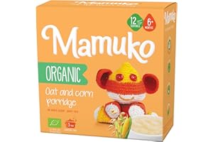 Mamuko Organic Baby Porridge - Wholesome Mix of Oat & Corn Grits, High in Fiber, Ideal for Babies, 12 Servings