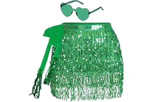 WEROWNSGSO Glitzer Rock Damen Fransen Rock Glitzer mit Hippie Brille Mini Latein Rock Kurz Bauchtanz Kostüm Rave-Kostüm für Frauen Mädchen
