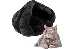 Crea Caty - Cuccia per gatti Morbida Calda Lettino casa Letto Igloo Interno casetta cuccetta Chiusa per Gatto, Cani Piccoli, lettino Cuccioli.Nicchia nido per Gatti. (NERO)