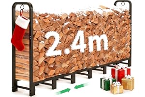 AMAGABELI GARDEN & HOME Amagabeli Firewood Log Rack Adjustable - Heavy Duty Log Stores Outdoor and Indoor, Large Capacity (244 x 107 x 36cm) Metal Log Storage for Patio, Deck, Garage