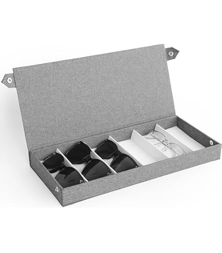 Brillenkoker, 5 Rasters Zonnebrilorganizer voor Dames Heren Zonder Deksel, Brillenopbergdoos Brillenvitrine voor Tafel Bureaulade, Thuisorganisatie Accessoires(Zilver grijs