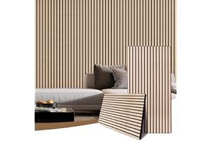 AKKPANE AKK-PANE 2 Pack Acoustic Wall Wood Panels - 1200mm x 600mm 1.44 m² - 3D Slat Wall Panelling for Wall and Ceiling - Sound Absorbing Wooden Wall Panels for Living Room, Bedroom, Office (Classic Oak 13#)