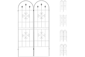Relaxdays Trellis Set of 2, Metal, 180 x 50 cm, Garden Climbing Aid, Vintage, Ornate Tips + Arch, Freestanding, Green