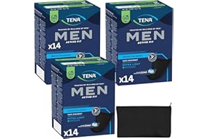 Incontinence Pads for Men Bundle with Mens Pads for Urine Leakage, Light Bladder, Extra Light, 100% Discreet, Individually Wrapped (14 x 3 Packs) and Wishesla Black Fabric Cosmetic Bag
