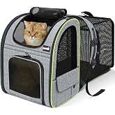 Pecute Cat Backpack <6 kg Backpack for Cats and Dogs, Expandable and Foldable for Traveling by Train/Car/Restaurant, Grey (Me