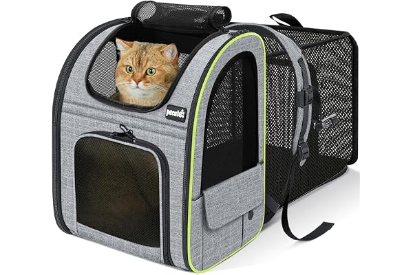 Pecute Sac Transport Chat Petit Chien Extensible, Sac a Dos Chat Respirant, Sac de Transport pour Chat avec Matelas en Peluche Amovible, Portable Sac Chat Transport pour Voyage, Achats,Gris