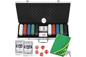 SPRINGOS Set da poker 500 gettoni 2 mazzi di carte Tappetino da gioco 5 dadi con valigetta