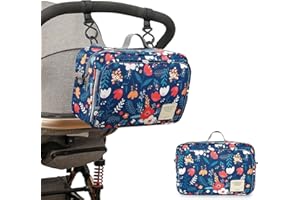 UPOSAO Universal Pram Buggy Organiser Storage Bag, Large Capacity Multi Compartment Hanging Pushchair Diaper Bags Waterproof Diaper Pushchair Bag with Removable Strap Fit All Buggy Models