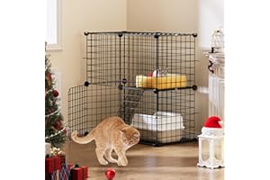 YITAHOME Cage d'Intérieur pour Chat, Cage pour Chaton à 2 Niveaux, Enclos pour Chat, Extérieur, Parc pour Animaux de Compagnie, Métal Amovible, Chenil pour Furet, Chaton, Lapin, Camping, 71x36x71cm