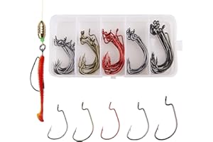 SHADDOCK 50stk Angelhaken Set Offset Worm Dropshot Haken für Gummiköder, Offsethaken für Gummifische, Wide Gap Angelhaken für Jigs