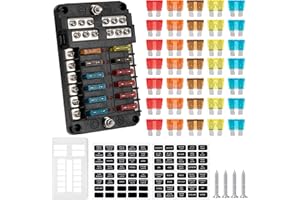 GUNGY Portafusibili 12V Porta Fusibili 12 Vie Scatola Fusibile Auto con Indicatore LED e 30pcs Fusibile a Lama per Auto Barca Camion SUV Camper
