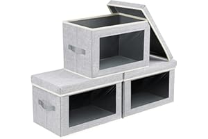 Homsorout 3 Stück Aufbewahrungsbox Faltbare Aufbewahrungskiste mit Transparentem Sichtfenster Stoff aufbewahrungskorb würfel mit Deckel zum Organisieren von Kleiderschrank, Spielzeug, Kleidung