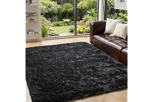 OMERAI Living Room Rug Anti SlipFluffy Rugs Faux Fur Carpet Bedroom Velvet Rug Plush Shaggy Area Rugs Modern Floor Mat (Black, 90 * 150cm)