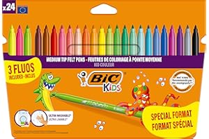 BIC Kids Kid Couleur Feutres de Coloriage à Pointe Moyenne - Couleurs Assorties, Etui Carton Format Spécial de 24