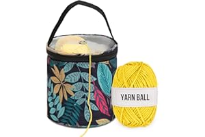 KEYHOT Kleine Häkeltasche Organizer, Mini Garntasche für Häkelprojekte Garnknäuel aufbewahren, Anfänger Garnknäuelhalter zum Stricken Unterwegs (Gelbe Blätter)