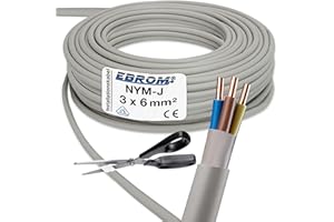 EBROM NYM-J 3 x 6 mm² – Cavo di installazione – Cavo di installazione – Cavo per ambienti umidi – grigio – Selezione in incrementi di 1 metro – Metro preciso al metro – Selezione – NYM-J 3 x 6 mm2,