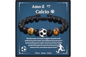 VGWON Regali Braccialetto di Calcio per Ragazzi, Regali di Compleanno e Natale per Ragazzo, Regali per Figli, Nipoti e Fratelli, Braccialetto di Calcio in Pietra Naturale 3D