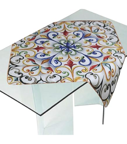 Centrotavola Russo Tessuti, Quadrato 90x90 Cm, Fantasia Ghirigori, Colore Bordeaux