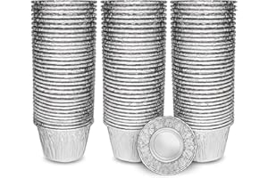 ebake Aluminium Foil Tin Cups - 50Pack Reusable Cupcake Cases for Your Pie Dish - Foil Tray Cupcake Cases for Baking Moi Moi, Tart, Muffin and Yorkshire Pudding - Round Foil Trays for Baking