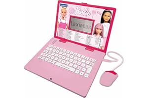 LEXIBOOK, Barbie, Educational and Bilingual Laptop in English/German, Toy for children with 124 activities to learn, play games and music, Pink, JC598BBi3