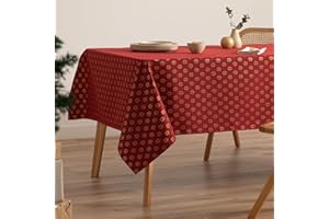 GAMUSI Mantel Navidad Jacquard Hilo Dorado Mesa Comedor Rectangular Decoración Navideña 140x240 cm Color Rojo