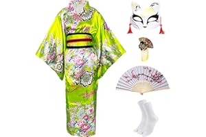 CRFASIBE Japanese Traditional Kimono Costume for Women Floral Printed Kimono Robe Japanese Dress Cosplay Costume Set