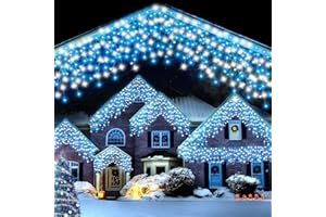 FFZZKJ Christmas Icicle Lights Outdoor Blue White 480LED 50FT Icicle Christmas Lights with 8 Modes Timer Waterproof, for Eaves, Pavilion, Fences, Patio, Gardens, White&Blue