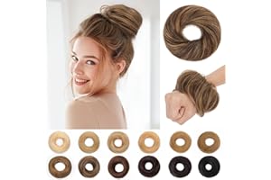 SEGO Pro Real Human Hair Messy Bun Scrunchie, Donut Bun Hair Piece for Women - Straight, 2/6 Dark Brown & Light Brown, Pack of 1
