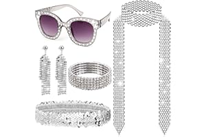 GIEEU 6 Pièces Deguisement Disco des Années 1970,Accessoires Paillettes Costume de Disco avec Lunette Bandeau Bracelet Boucles d'oreilles Écharpe pour Femmes Fête d'anniversaire Annee 70 80