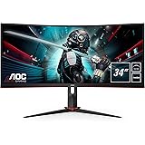 AOC Monitor Italia CU34G2/BK Monitor Gaming Curvo da 34", WQHD 3440 x 1440 a 100 Hz, HDMI, DisplayPort, FreeSync, Tempo…