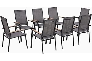 ‎MFSTUDIO MFSTUDIO Gartenstuhl 8er Set Aluminium, Textilene Balkon Stühle Stapelbar mit Holz Armlehne, Outdoor Sessel für Terrasse, Balkon, Veranda, Wetterfest