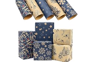 DXTXTJ 5Pack Christmas Wrapping Paper in a Roll,43 * 100cm Recyclable Wrapping Paper with 5 Different Patterns for Xmas